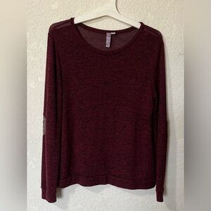 Alya Y2K Glam Dark Plum Sweater with Silver Sequin Elbow Patches Sweater. Size L